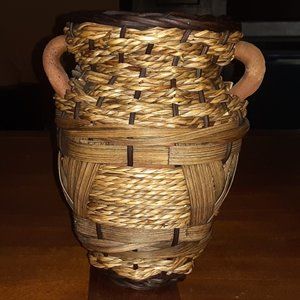 Terracotta Vase with woven wicker skin